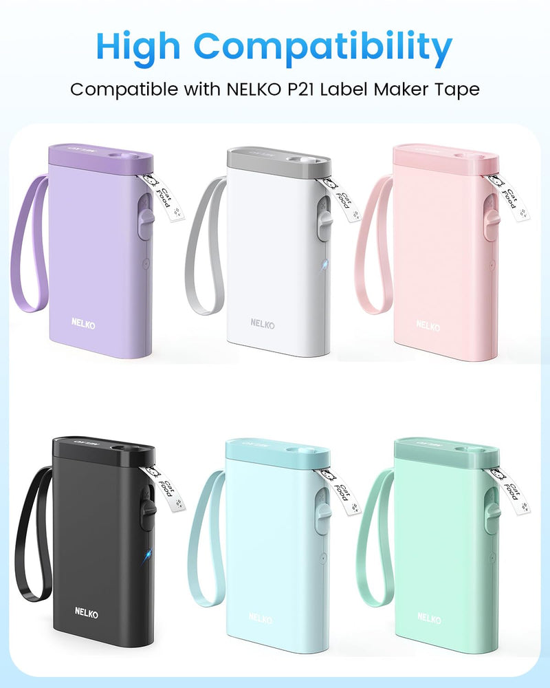 Compatible with NELKO P21 Label Maker Tape, 14x40mm (0.55"x1.57"), Standard Laminated Office Labeling Tape Replace for NELKO P21,NADAIIN N12, ORGBRO X1, ORGSTA S001, 180 Labels/Roll, 8-Rolls, White