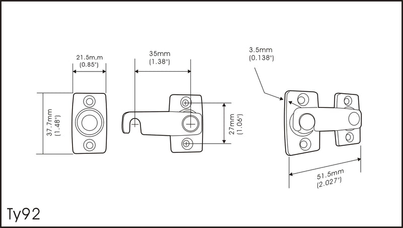 QCAA Solid Brass Shutter Bar/Door Latch, 7/8" x 2-3/32", Classic Bronze, 2 Pack, Made in Taiwan