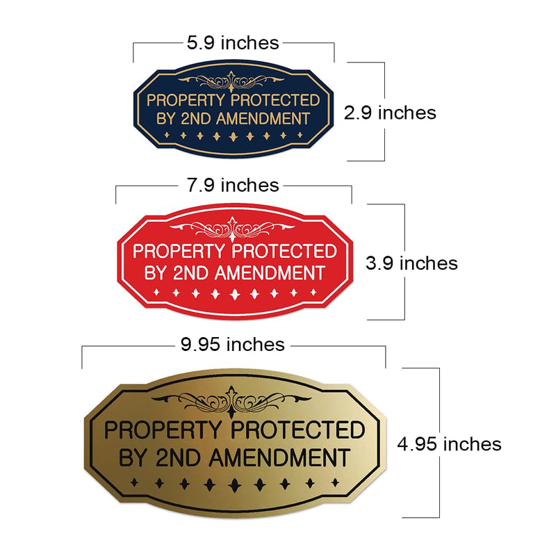 Victorian Property Protected By 2nd Amendment Sign - Easy Installation | Durable Wall or Door (Black Gold) - Large (2 Pack) 5 x 10" - Large (2 Pack) Black Gold