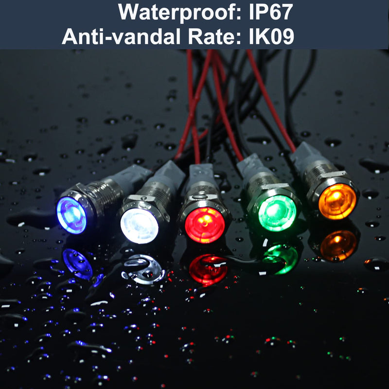 [Australia - AusPower] - 5 Pcs 12mm 110V-220VAC Metal LED Indicator Light Mounting Hole 1/2" 20mA Energy Saving Signal lamp Waterproof IP67 with Wire for machine tools household appliances etc.(12mm Red) 