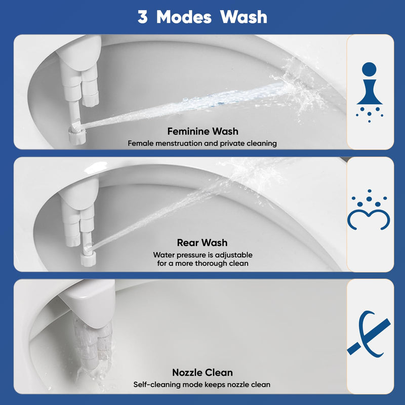 Hot and Cold Bidet, Warm Water Bidet Attachment for Toliet, Non-Electric Warm Bidet with Adjustable Water Pressure, Dual nozzle Rear and Feminine Wash - Self cleaning (White) White