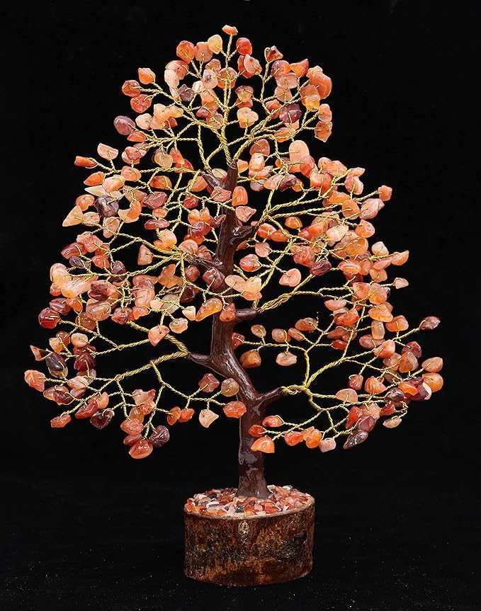 WC Carnelian Chakra Tree of Life - Crystal Tree with 300 Beads for Positive Energy, Sacral Chakra Healing, Good Luck Gift Feng Shui Decor Carnelian Chakra Tree-300 Beads