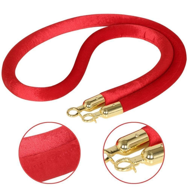 [Australia - AusPower] - Red Velvet Stanchion Rope Crowd Control Rope Barrier with Gold Color Plated Hooks, 5 Foot 5 foot Red 