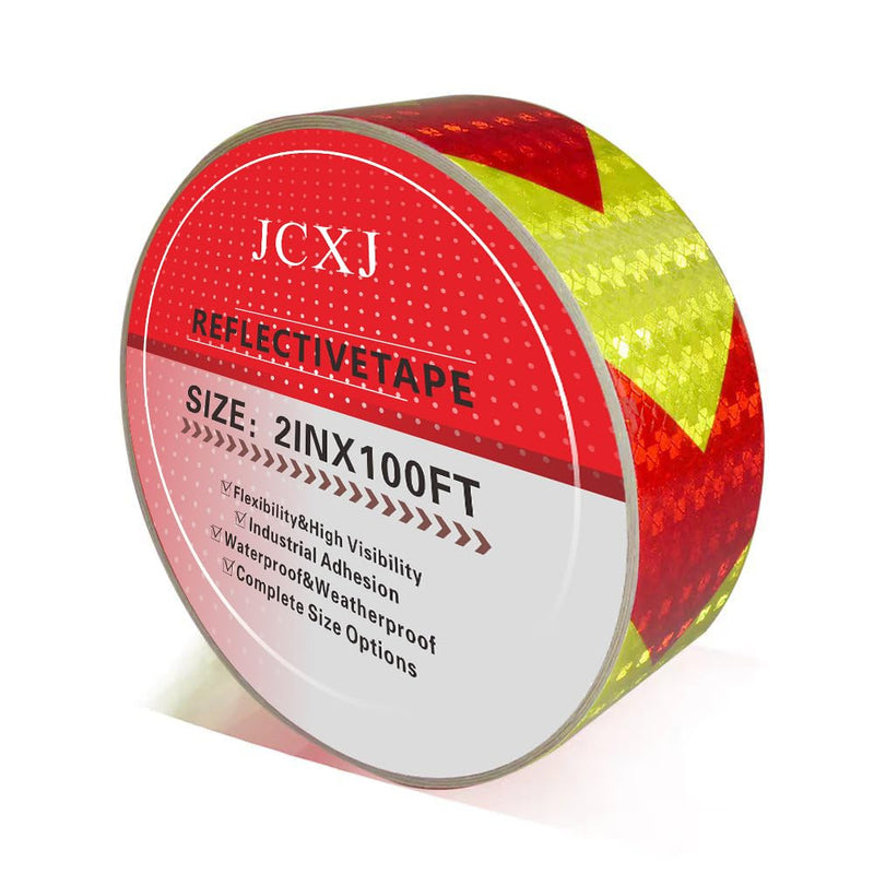 JCXJ 2in x 100 FT Reflective Tape of Red & Yellow Arrow Caution Waterproof High Visibility,Hazard Caution Warning Adhesive Tape Outdoor for Floor Marking, Trailers, Trucks, Cars，Boats