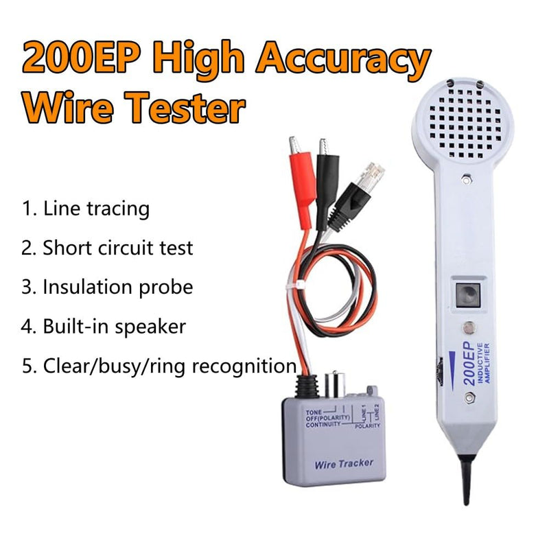 [Australia - AusPower] - Tone Generator kit,Wire Tracer Circuit Tester,Inductive Amplifier,200EP High Accuracy Wire Tester,Network Cable Tracing Tester Kit,Toner Electrical Tool for Network Cable Collation Grey 