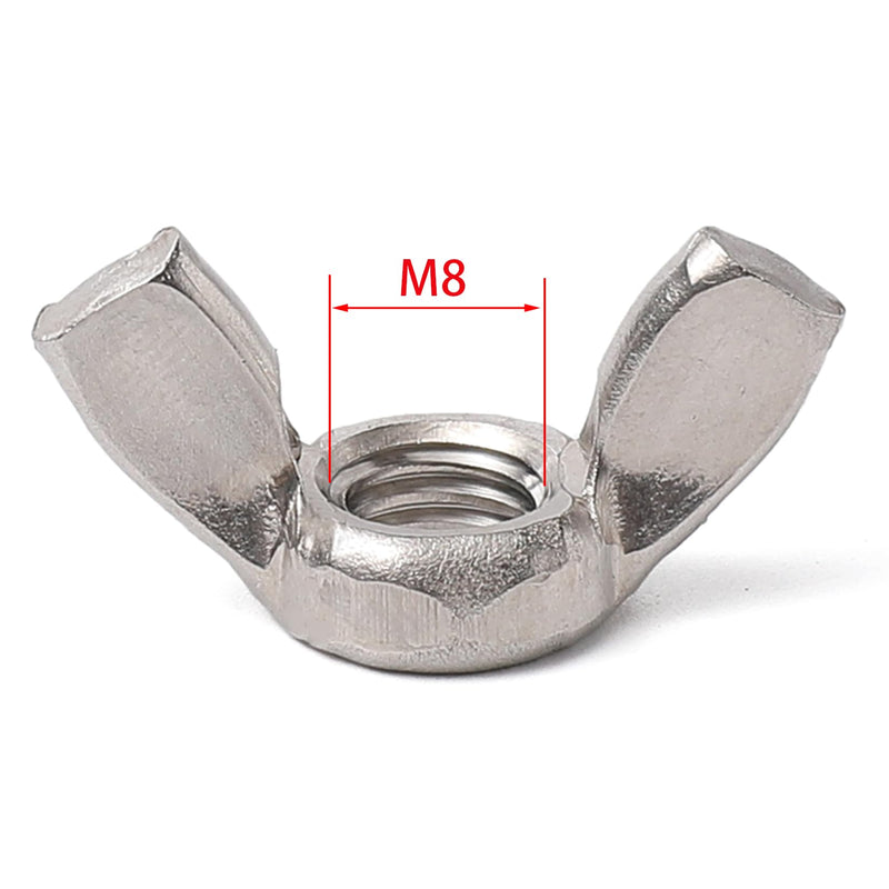 [Australia - AusPower] - M8 Wing Nuts Stainless Steel 304 Fasteners Parts Screws Hand Twist Tighten Ear Butterfly Nut,20Pcs 