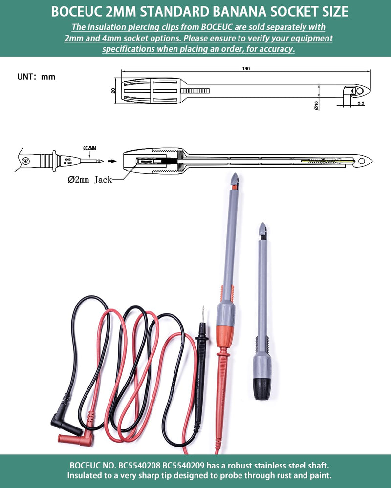 [Australia - AusPower] - Heavy Duty Wire Piercing Probe Insulation Piercing Clip Set Push on 4mm Push Banana Plug Multimeter Test Leads Multi Testers Needle Accessories 4mm Plug(Extended Edition) 