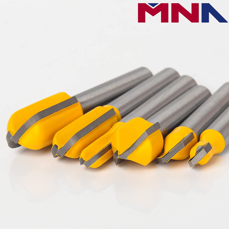[Australia - AusPower] - MNA 90 Degree V Groove and Round Nose Router Bit Set, 1/4 Inch Shank Signmaking Router Bits, 3D CNC Lettering & Engraving Router Bit Kit 