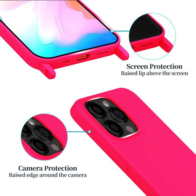 [Australia - AusPower] - Compatible with iPhone 15 Pro Max Case with Lanyard Crossbody iPhone Case with Strap Adjustable Shockproof Drop Protection Silicone Phone Cover for iPhone 15 Pro Max 6.7’’ Neon Pink 