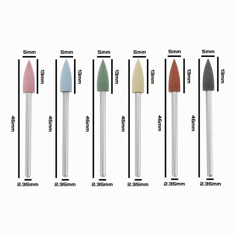 Create idea 6 Pieces 2.35 mm Silicone Polishing Installation Grinding Head Pointed Rotating Tool Polishing Wheel Tool Suitable for Sanding Metal Pink Blue Black Green Brown Yellow