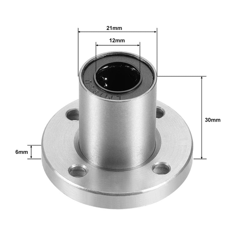 [Australia - AusPower] - Linear Ball Bearings, LMF12UU 12mm Round Flange Linear Motion Bushing Double Side Rubber Sealed for 12mm Linear Shaft CNC Machine 3D Printer 4 Pack Standard 