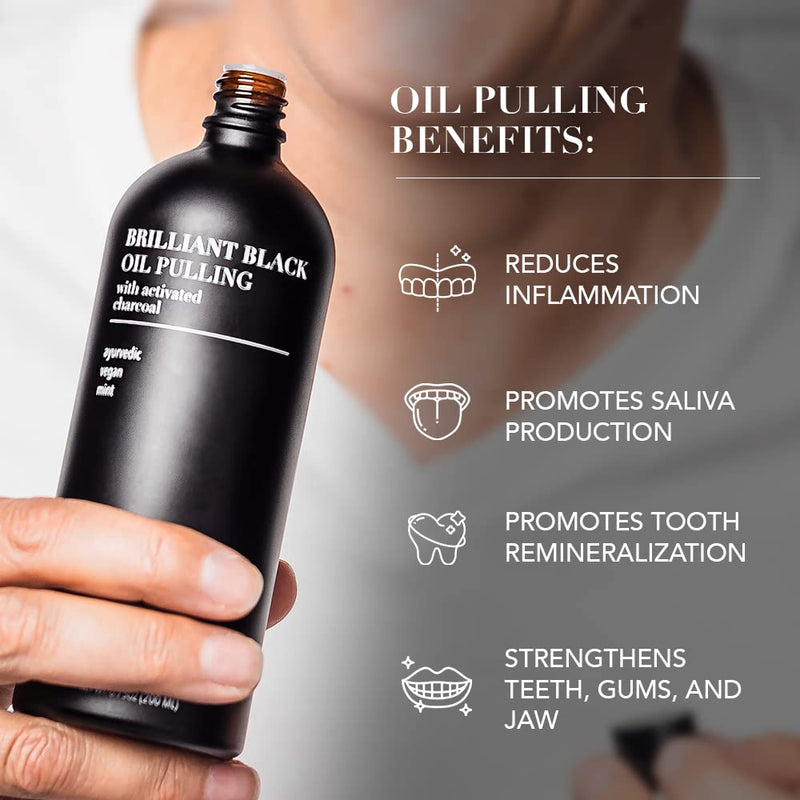 Terra & Co.® Brilliant Black® Oil Pulling Mouthwash | Natural Oil Rinse with Vitamin E for Strong Gums & Healthy Teeth | Fluoride-Free, Made in USA | 6.75 oz Black Oil Pulling 6.8 Fl Oz (Pack of 1)