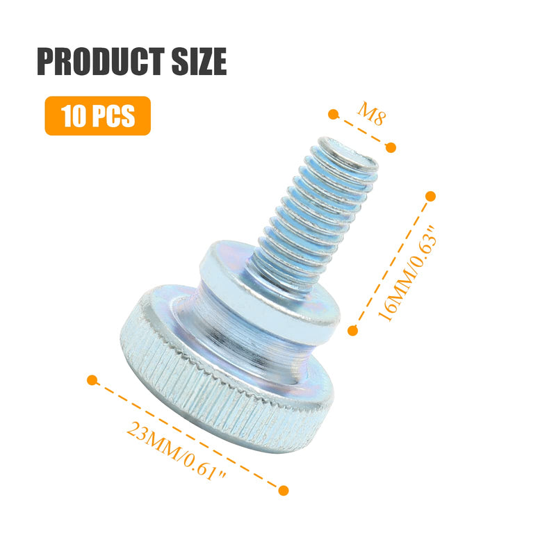 [Australia - AusPower] - Uenhoy 10 Pcs M8 Knurled Thumb Screws Znic Plated Flat Head Thumbscrews Grip Knobs - M8x16mm 