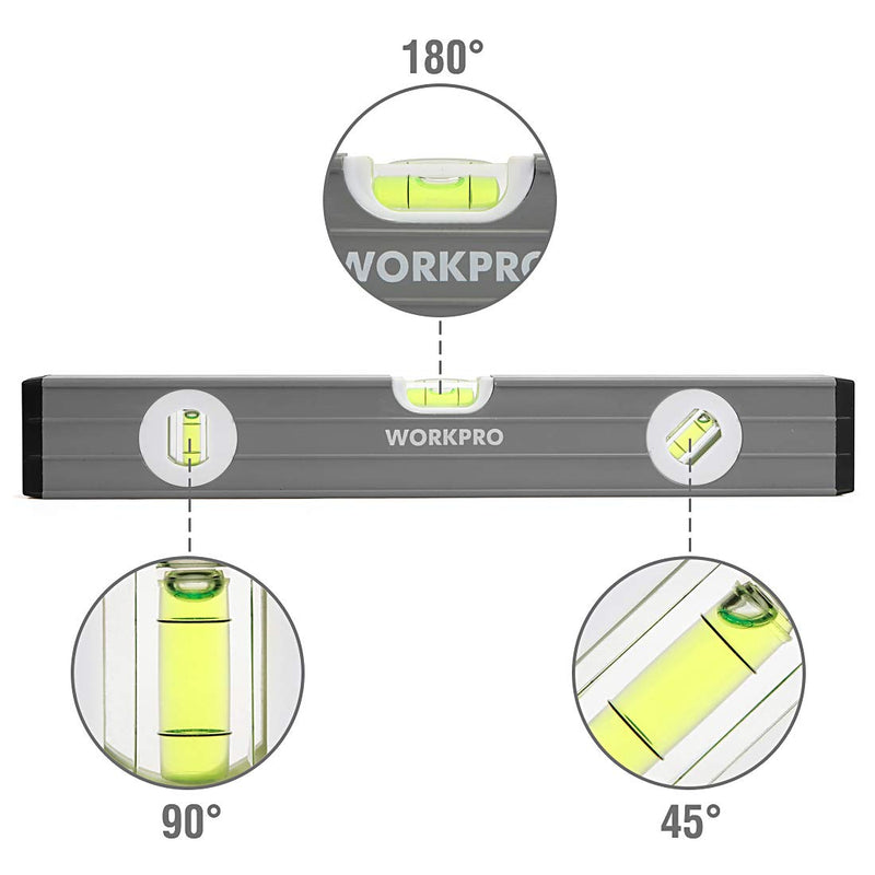 [Australia - AusPower] - WORKPRO Torpedo Level, 3-Piece Spirit Level Set(9", 16", 24") and Komelon SM5425 Speed Mark Gripper Acrylic Coated Steel Blade Measuring Tape, 1-Inch X 25Ft 