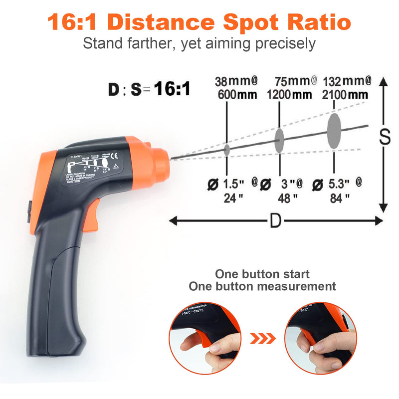 [Australia - AusPower] - Digital Infrared IR Thermometer Laser -50°C ~ 700°C, Kethvoz Contactless Temperature Meter with Temperature Alarm, Adjustable Emissivity for Kitchen/Cooking/Sugar/Industrial Infrared Temperature Gun 