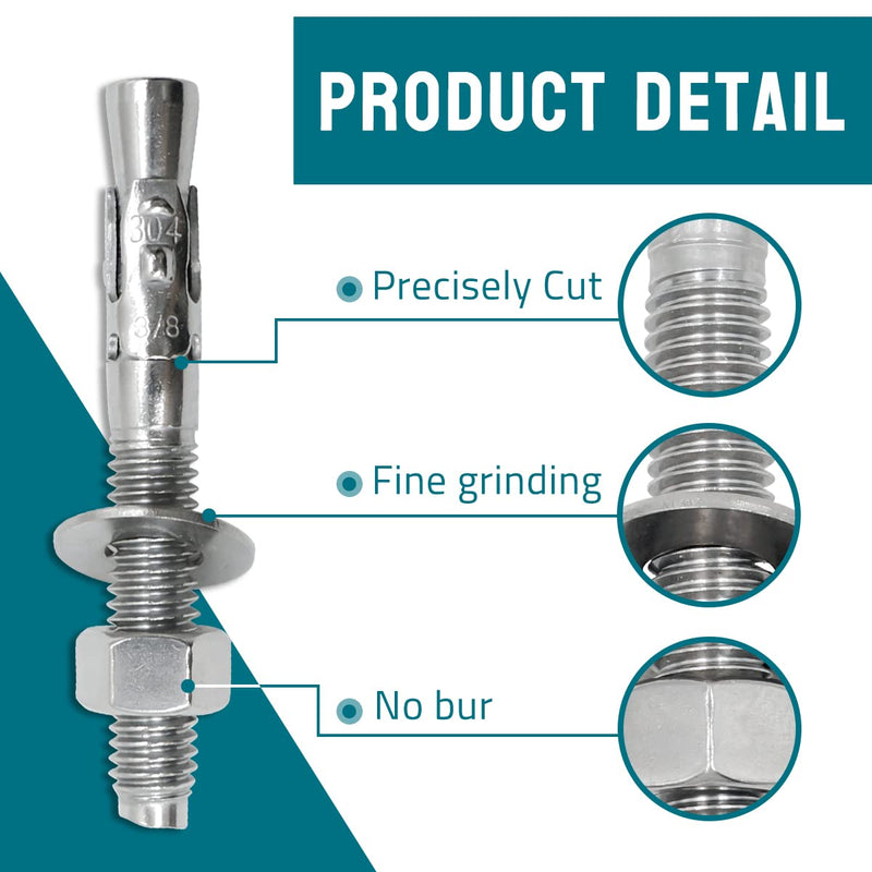 [Australia - AusPower] - 3/8" x 3" strong wedge anchor, stainless steel screws and lag bolts for cement and concrete (5 pcs) 3/8" x 3" 5 