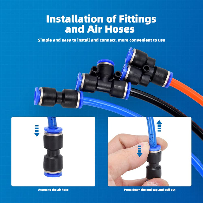 [Australia - AusPower] - 60Pcs Quick Connect Air Hose Fittings 1/4 inch OD 15 Spliters+15 Elbows+15 tee+15 Straight Quick Release Pneumatic Push to Connect Fittings Kit Air Line Fittings for 1/4 inch Tube 60 PCS 