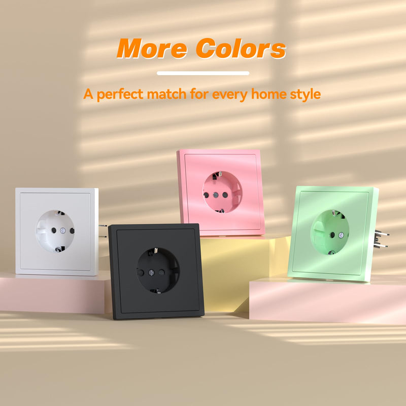 Black Socket 2-Way Flush-Mounted EU Schuko Standard Double Installation Socket Easy Installation 80 x 150 mm 3-Wire black 2 outlets