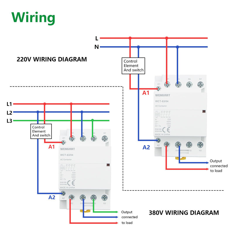 Wengart AC-Schütz WCT-63,4 Normally Closed AC230V 63A, Suitable for Household Appliances and Engine Loads, White | Fireproof ABS For smart home control cabinets. 4NC installation contactor with 2.1W standby. 230 V, 63 A, 54 mm width, DIN35