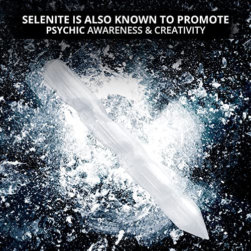 Selenite Crystal Wand, for Healing and Meditation, High Energy Crystals for Anxiety Relief, Yoga & Home Decor, Idea for Gift, White – 6 Inches