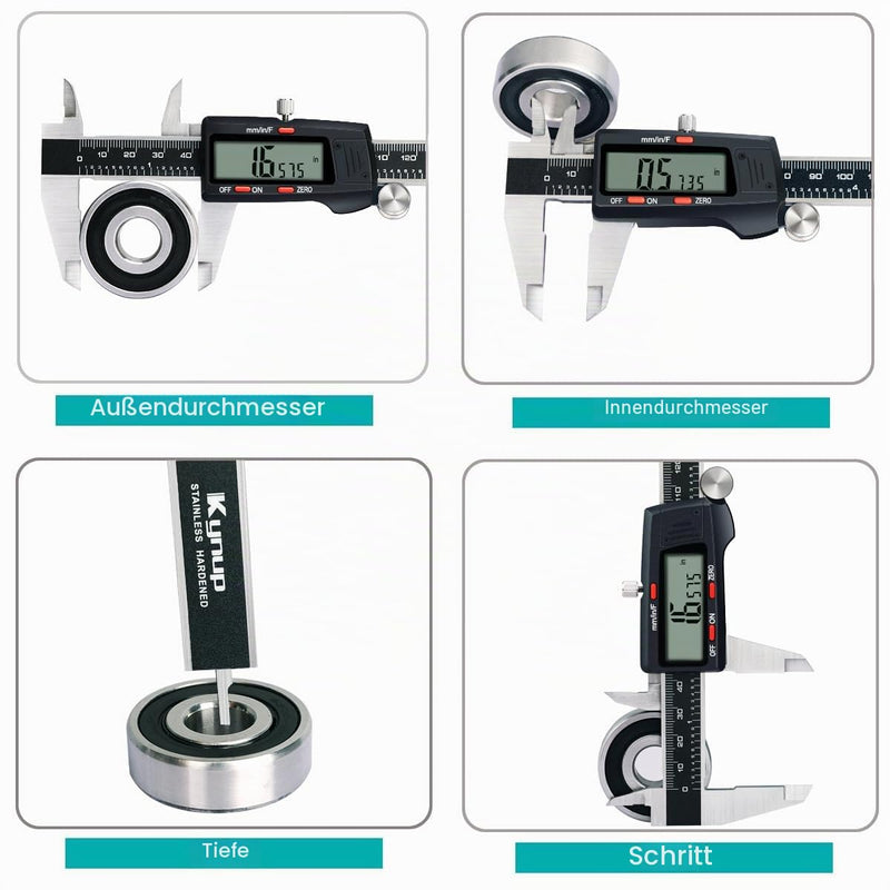 Kynup Digital Calliper, 150 mm/6 Inch, Gauge, with Large LCD Display, for Outdoor, Indoor Use, Step and Depth Measurements, Inch/Metric/Fraction Display, Stainless Steel, Auto Switch-Off Design | Digital Caliper Stainless Steel Measuring Tool Digital w...