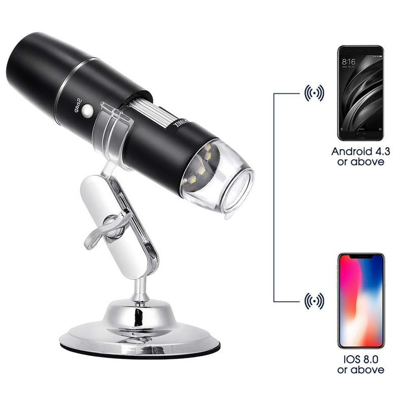 Digital Microscope 50X to 1000X, USB WiFi Microscope Wireless Digital Mini Handheld Endoscope Inspection Camera with 8 Adjustable LED Lights, Compatible with Android, iOS Phone