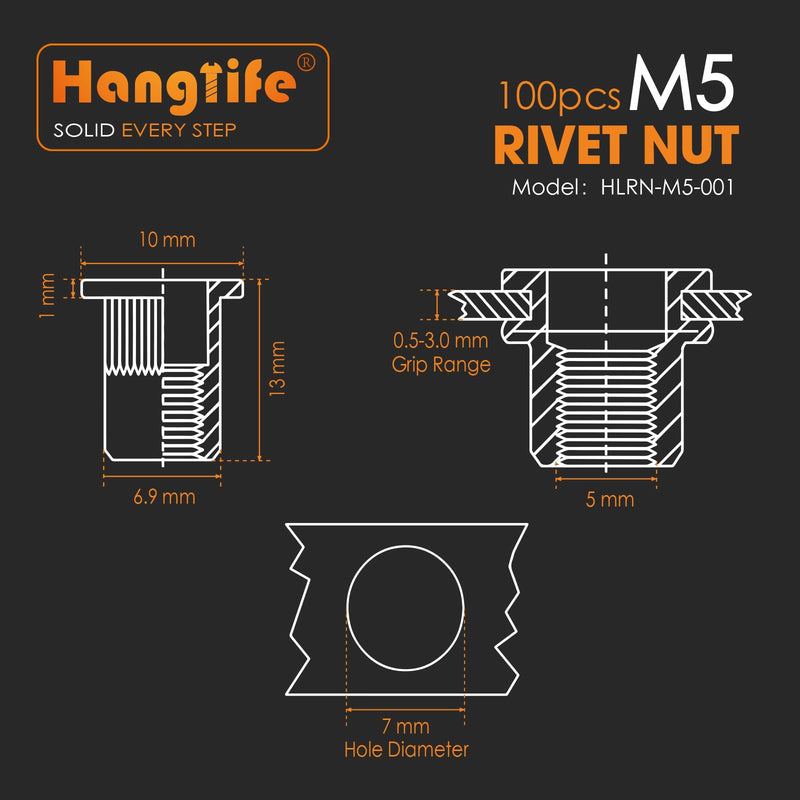 [Australia - AusPower] - Rivet Nut, M5 Metric Rivnut - Flat Head Nutserts, Zinc Plated Carbon Steel Knurled Body Threaded Insert Nuts, 100 Pieces M5(100pcs) 