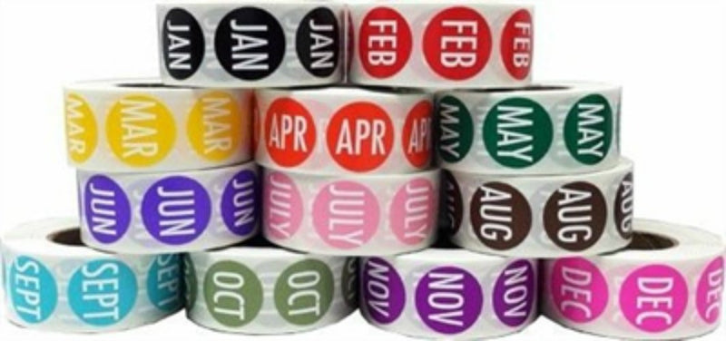 12 Months of The Year Labels Bulk Pack 3/4 Inch 500 Labels Per Month/Color 6,000 Total Stickers