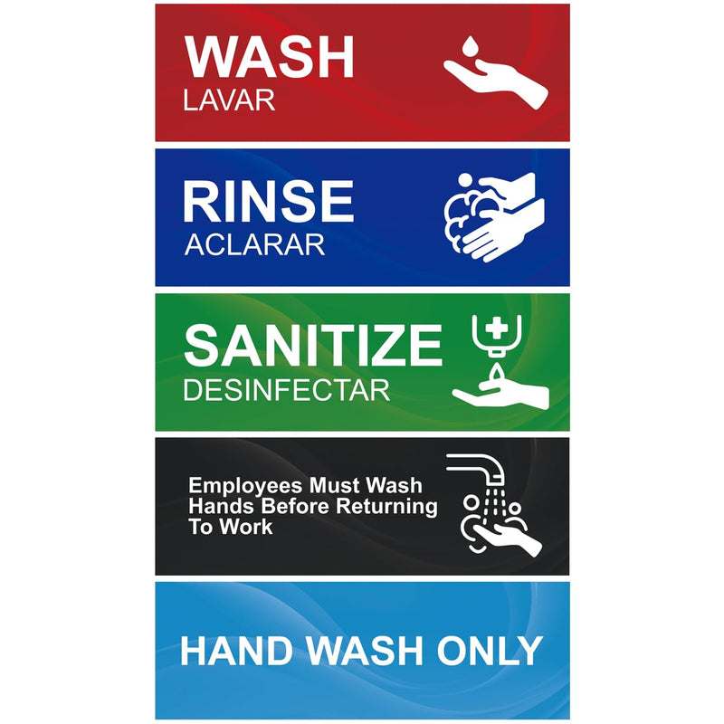 Magicfour Wash Rinse Sanitize Sink Labels, 6”x2” Small Size, 5 Pack 3 Compartment Sink Signs, Waterproof Sticker for Wash Station, Commercial Kitchens, Restaurant, Food Trucks, Dishwashing 5Pcs Sink Labels 6”x2“