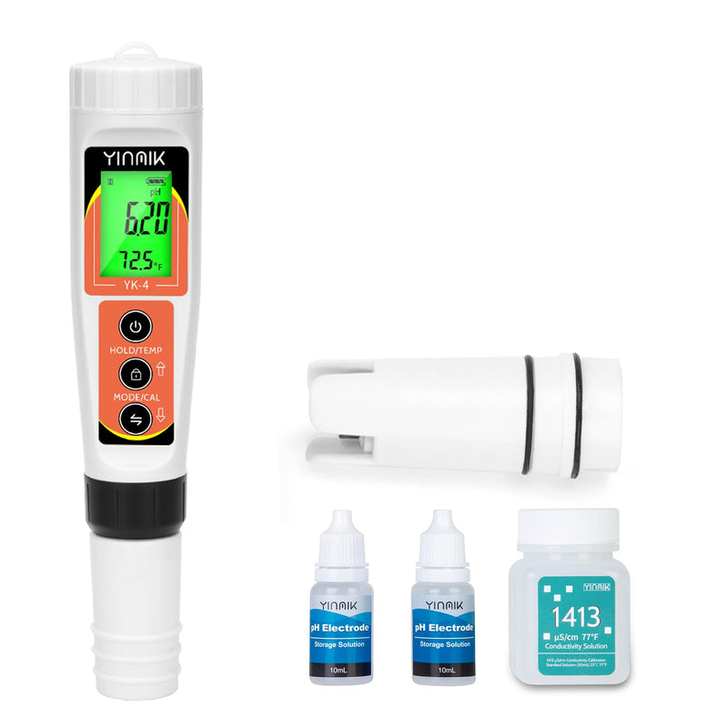 YINMIK YK-4 pH Meter with Replacement Probe and EC Calibration Solution, pH Storage Solution