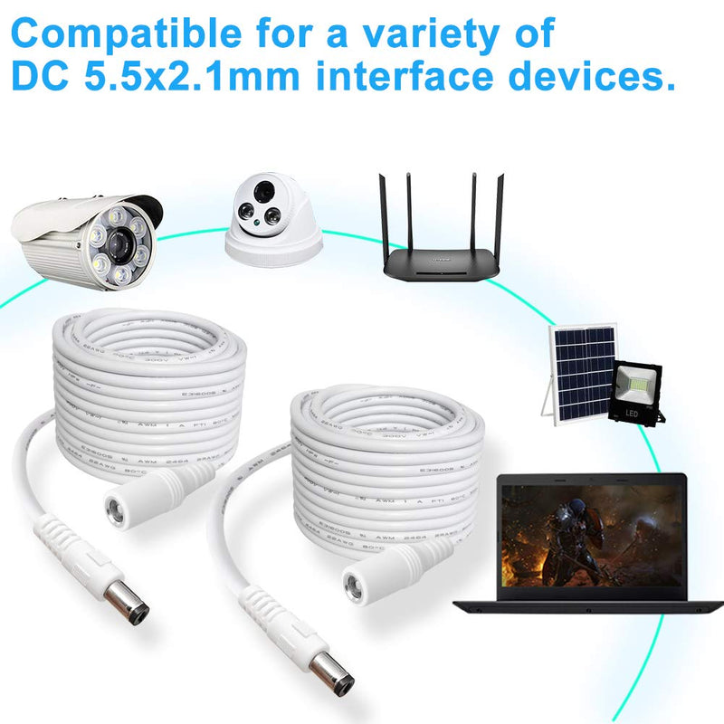 [Australia - AusPower] - 5.5mm x 2.1mm Extension Cord,DC 12v Power Supply Adapter for CCTV Security Camera Surveillance Indoor IP Camera Dvr Standalone LED Strip,Car,12 Volt Male to Female Plug Cable 10ft White 