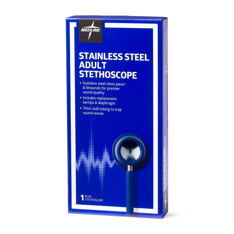 [Australia - AusPower] - Medline Elite Adult Stainless Steel Stethoscope, Blue, High Acoustic Sensitivity 
