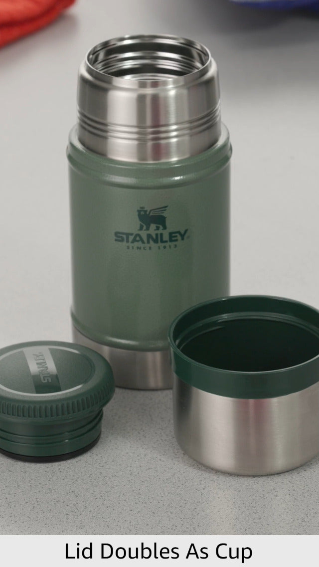 Stanley Classic Legendary Large Food Jar 24 oz | Vacuum Insulated Food Container | Wide Mouth Screw On Lid | Packable for Travel | Stainless Steel & Leakproof Lid | Hammertone Green