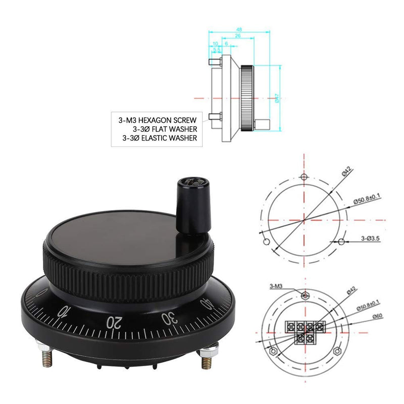 1 Pcs CNC Pulse Encoder, 6 Terminal 5V 60MM Hand Wheel Pulse Encoder Mill Router Manual Control For CNC System(black) Black