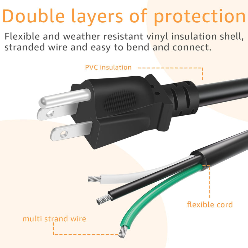 9.8ft 12 Gauge 3 Prong Heavy Duty Replacement Power Supply Cord Cable 110V 115V 120V Pigtail, for Power Tools, Appliances, 12 AWG 3 Conductor Wire Cable Black Black 9.8 feet