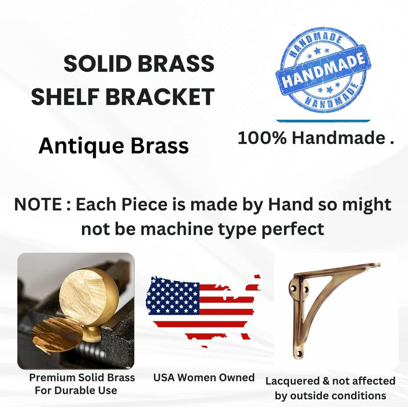 STYLENT Decor Decorative Brass Shelf Bracket, Heavy Duty and Antique Shelf Bracket for Shelving Modern L Shaped Design (Brass Antique, 6 Inches) Brass Antique 6 Inches (1 Pc)