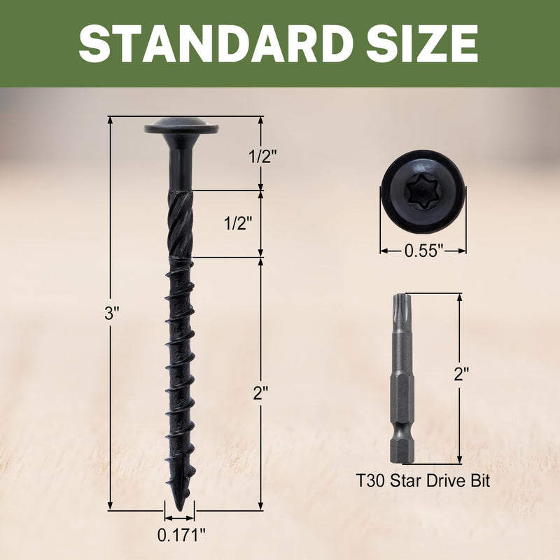 [Australia - AusPower] - LIONMAX Lag Screws 3 Inch, Structural Wood Screw #14 x 3", 50-PCS Heavy Duty Construction Screw, Rust Resistant, Washer Head, Black Coated Exterior Wood/Lag/Timber Screws, Star Drive with Bit #14 x 3" 