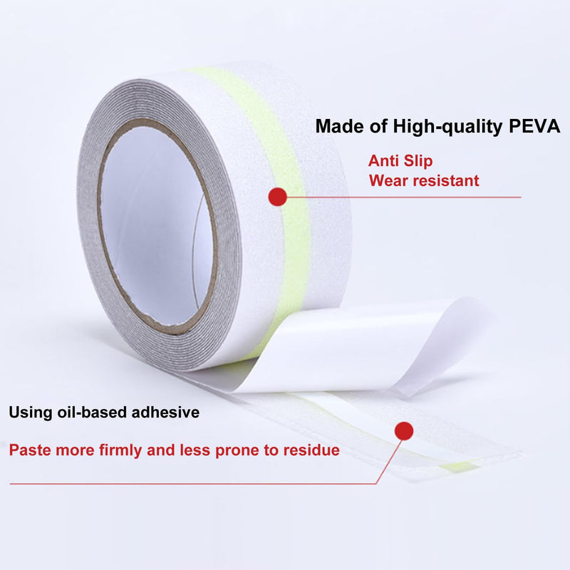 Anti Slip Tape, Griptape, Transparent Grip Tape Non-Slip Adhesive Tape Indoor/Outdoor Stair,Tubs, Boats, Safety Grip Tape Non Skid Roll for Stair Steps (#03Clear with Glow in Dark, 2 Inch x 35 Feet) #03Clear with Glow in Dark