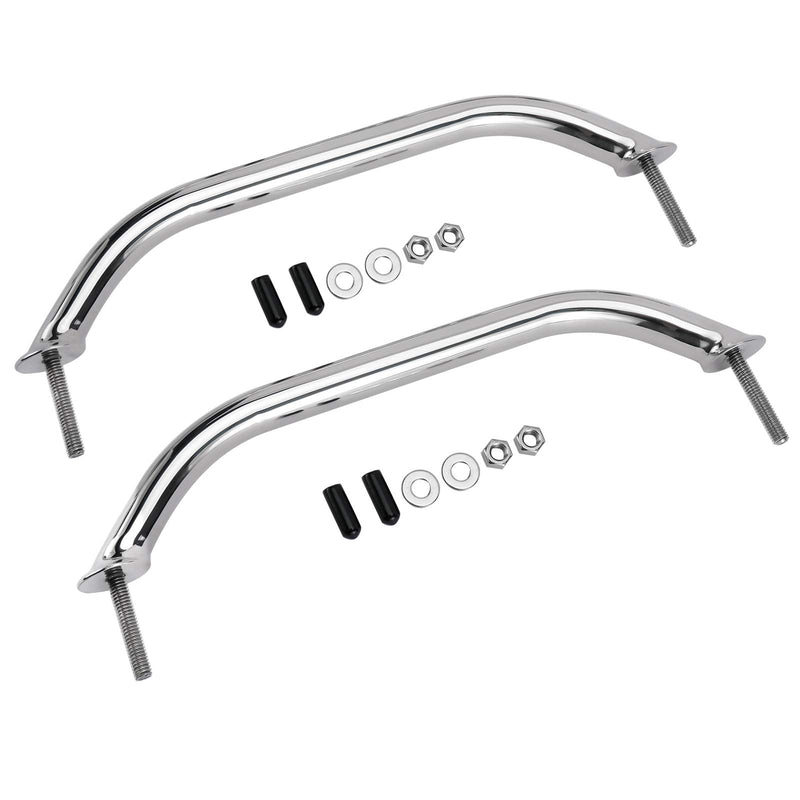 YaeMarine 2-Pack Boat Marine Grab Handle Hand Rail Polished Stainless Heavy Duty Oval Handle Hand Rail with Flange & Stud 12" L