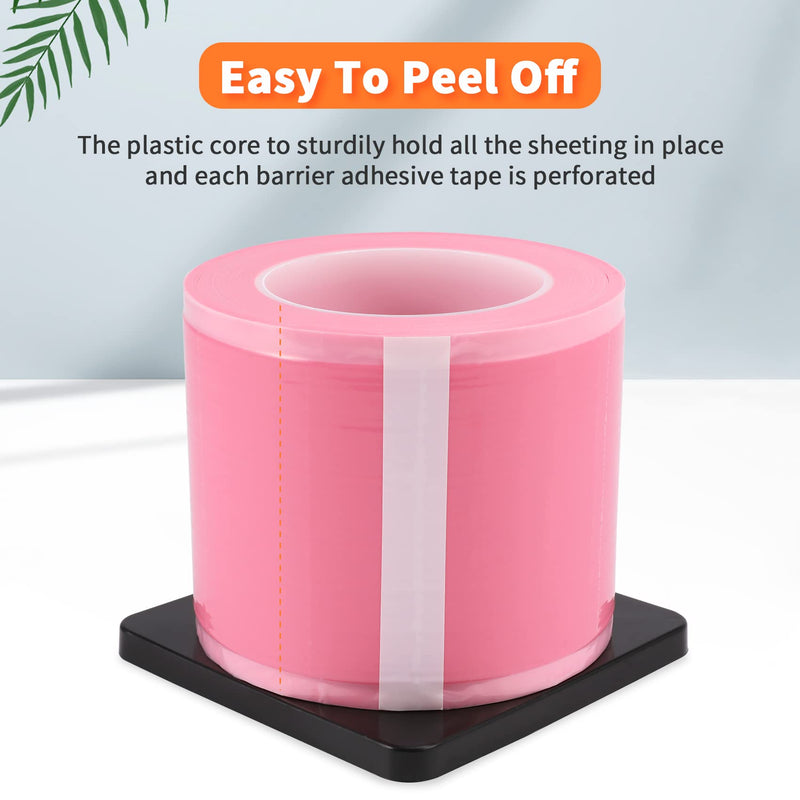 [Australia - AusPower] - Annhua Barrier Film Dental Surface Barriers Adhesive Tape Sheets, Pink Dental Barrier Tape Tattoo Tape 4" x 6" Disposable Barrier Sheets with Edge Dispenser Box - 1200 Sheets|1 Roll 