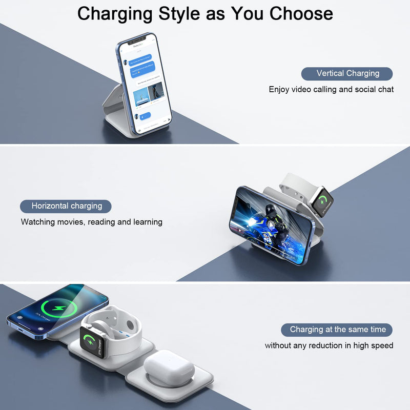 [Australia - AusPower] - Wireless Charger 3 in 1,RTOPS Magnetic Travel Wireless Charging Station Multiple Devices,GaN 3 in 1 Charging Station,Compatible for iPhone15/14/13/12/Pro/Max,iWatch,AirPods 3/2/Pro(Adapter Includes) white 