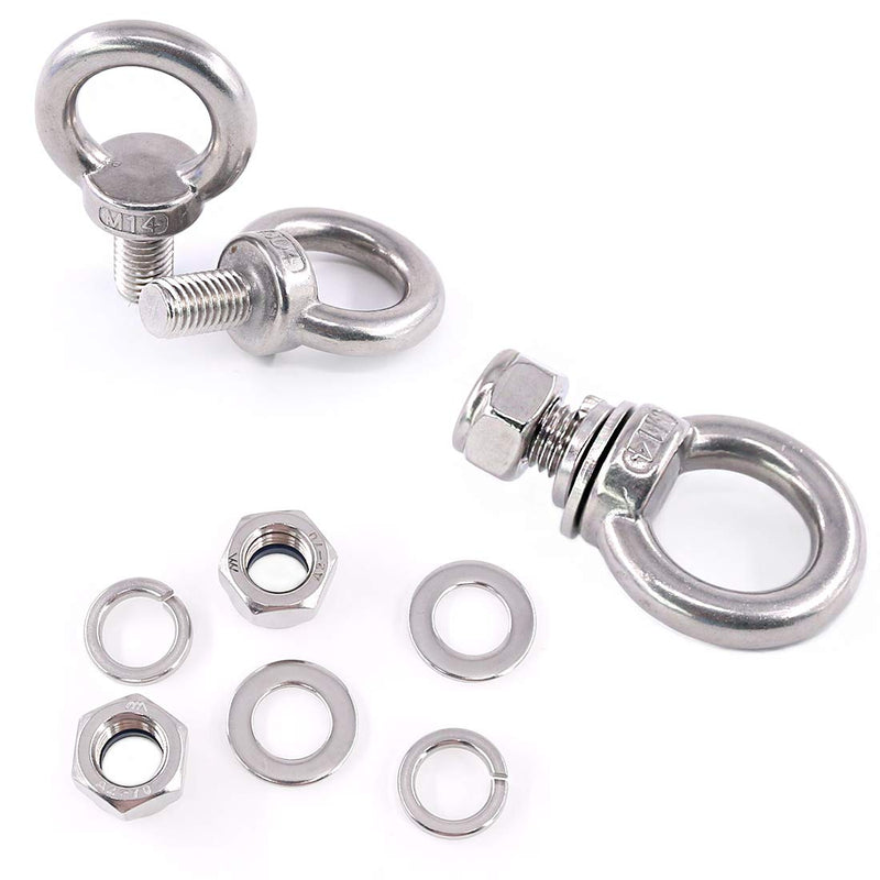 [Australia - AusPower] - Glarks 8Pcs M14 Heavy Duty Screw Bolt, 304 Stainless Steel Male Thread Machinery Shoulder Lifting Ring Eye Bolt with Lock Nuts/Lock Washers/Flat Washers Set 