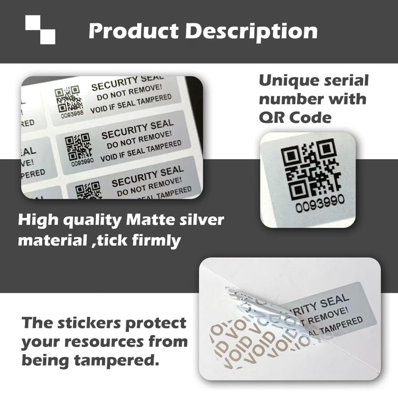 200pcs Security Warranty Void qrcode Stickers with Serial Number Tamper Proof Evident Sealing Label for Package(2x0.6 inches,Matte Silver) Silver3