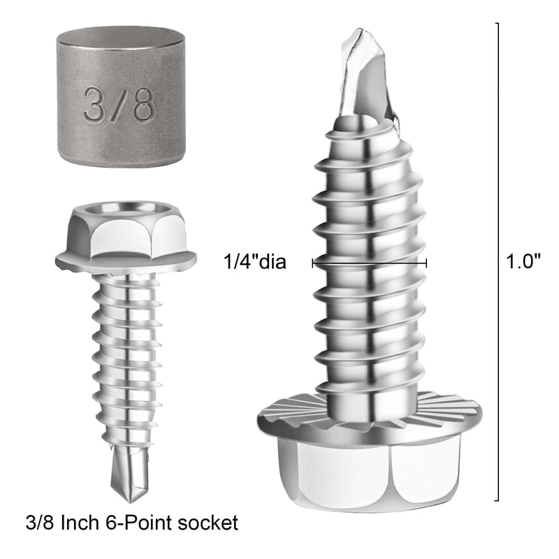 [Australia - AusPower] - #14 Serrated Hex Washer Head Self Drilling Screws #2 Drill Point, 1/4"-20 Thread Size Self Tapping Screws,Garage Door Hinge and Bracket Bolts 3/8 x 1" (Qty 25) 