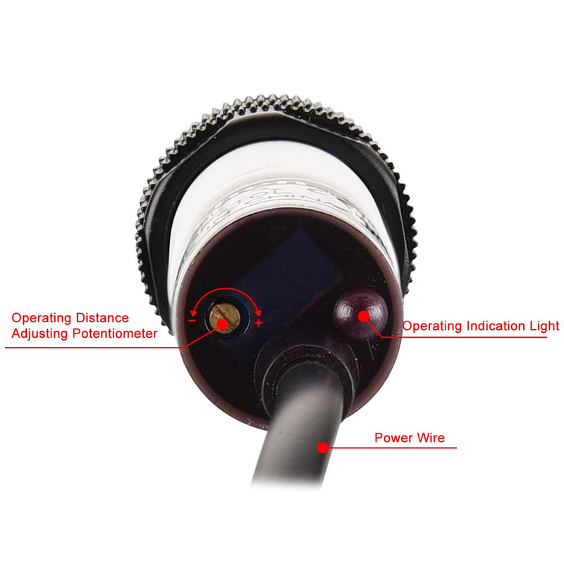 [Australia - AusPower] - Heschen M18 Column Infrared Photoelectric Proximity Switch, Diffuse Reflection Type, E3F-DS200C3, Detection Distance 10-200CM, 10-30VDC 200mA, NPN NO+NC, 4 Wire 
