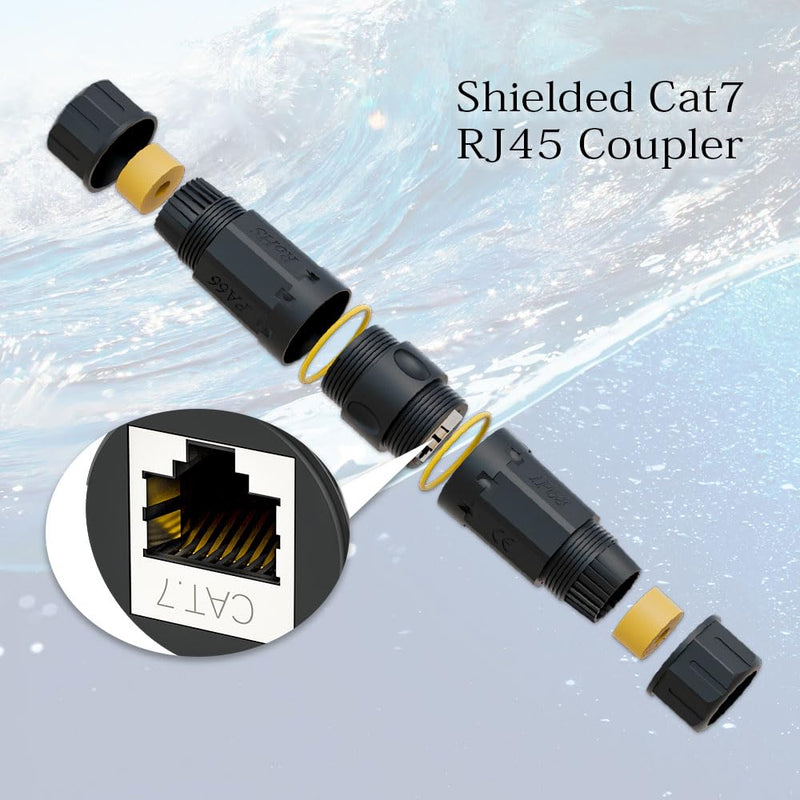 FGB 10Gbps Waterproof RJ45 Coupler Cat7, Shielded IP68 Weatherproof Ethernet Connector, Waterproof Ethernet Coupler Outdoor Network LAN Cable PoE, 6-Pack