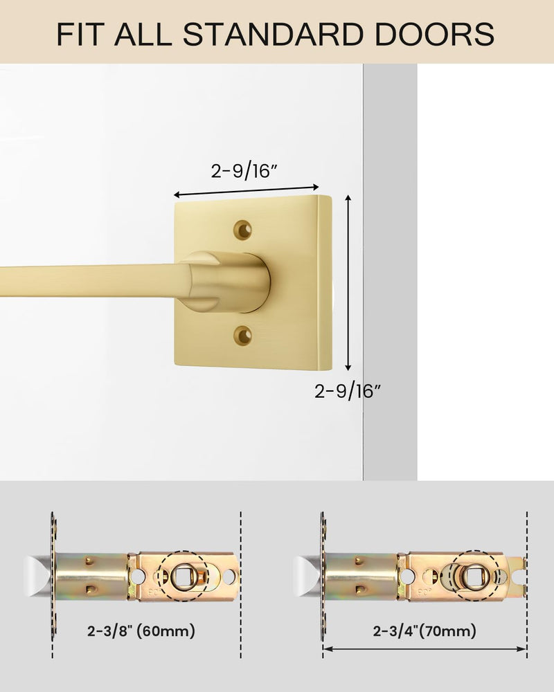 Haidms Gold Dummy Door Handles, Brushed Gold Dummy Door Handles, Zinc Alloy Brushed Brass No-Turning Door Handles for Closet, Heavy Duty Single-Sided Modern Square (2 Pieces/1 Packs) 1