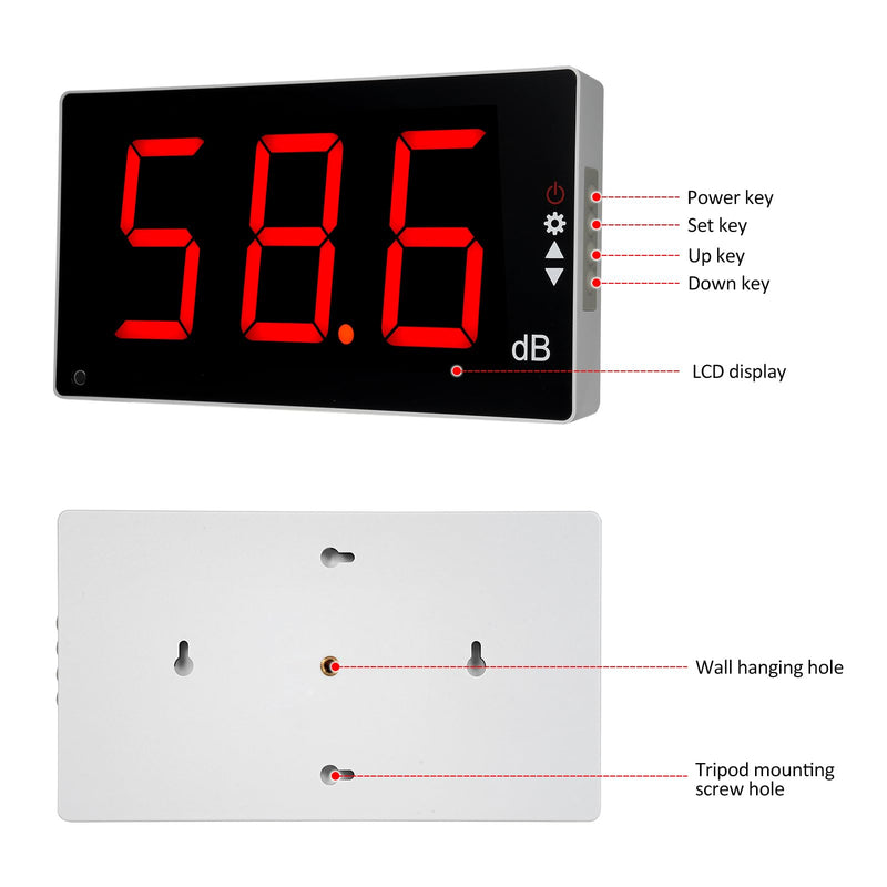[Australia - AusPower] - Sound Level Meter with Large LCD Screen Wall Mounted Digital Noise Meter Decibel Monitoring Tester Noise Volume Measuring Instrument 30-130dB Measuring Range with Sound Alarm 