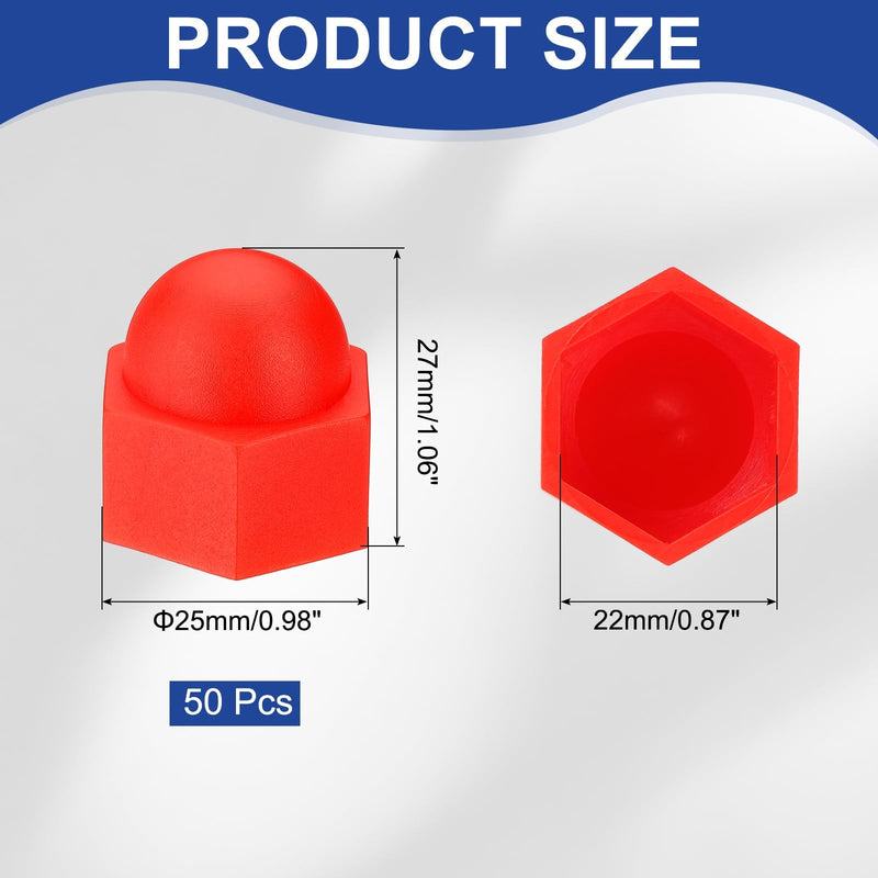 [Australia - AusPower] - PATIKIL 50 Pcs Hex Nut Cover, M14x22x27mm Nylon Screws Bolt Covers Caps Dome Acorn Hex Head Bolt Protection Cap for Screws Nut, Red 