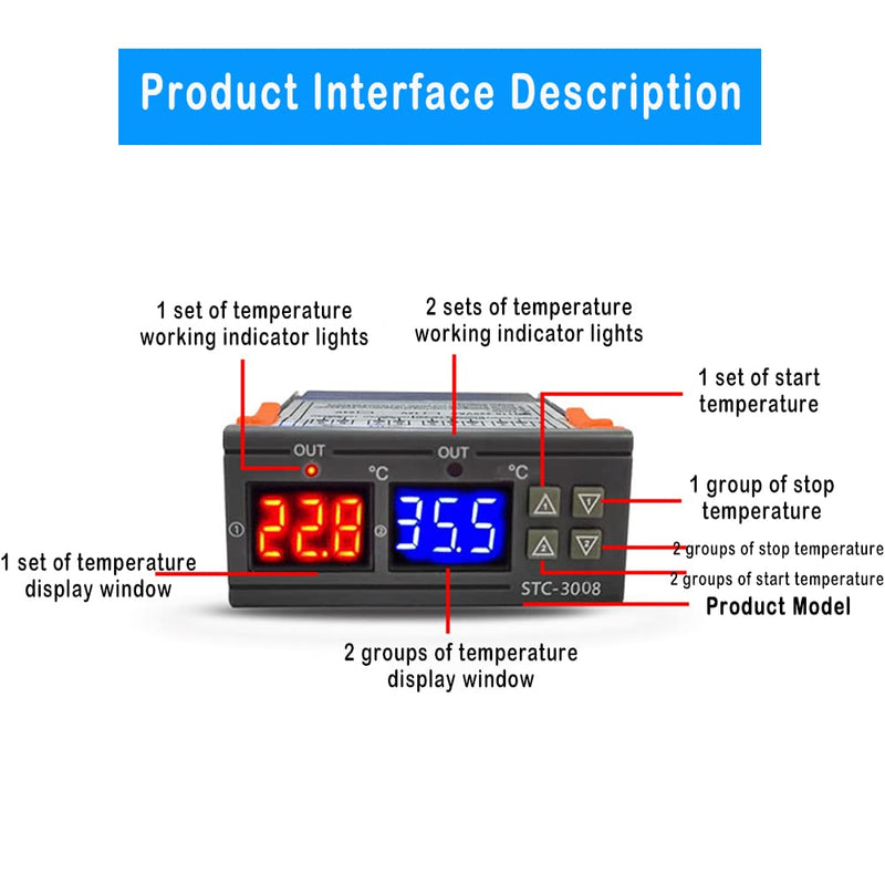 [Australia - AusPower] - Temperature Thermostat Controller, -3008 Digital Display Probe Sensor for Farm Various Refrigerator Greenhouse Aquarium(110-220V) 